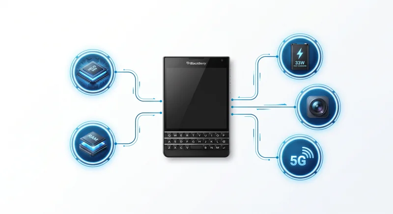 إنفوجرافيك يوضح مقارنة تفصيلية وترقية العتاد الداخلي بين هاتف BlackBerry Passport الكلاسيكي والنسخة المحدثة P26.