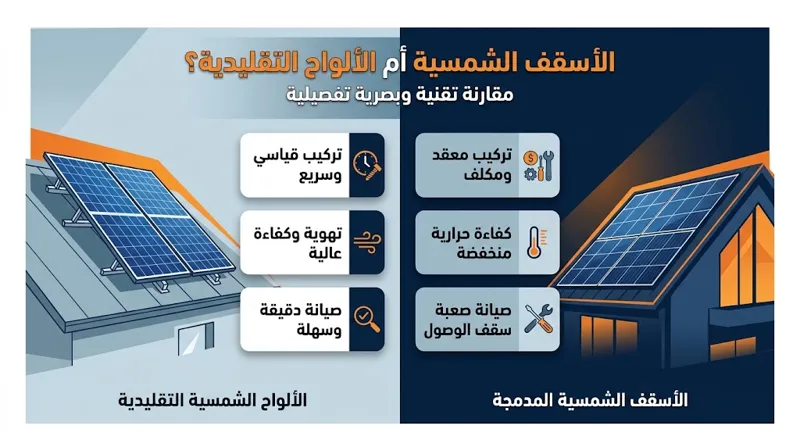 الأسقف الشمسية والألواح التقليدية للمنازل